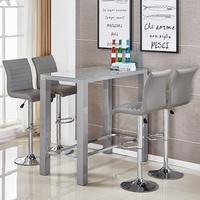 Jam Glass Bar Table Set Rectangular Grey Gloss 4 Ripple Stools