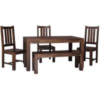 Jaipur Furniture Dakota Walnut Dining Set - Small with 3 Dakota Chairs and Small Bench