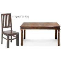 Jali Sheesham Thacket Dining Set with 6 High Back Slat Chair