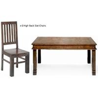 Jali Sheesham Chunky Dining Set with 6 High Back Slat Chair