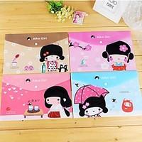 Japanese Girl Pattern Plastic A4 File Bag(1 PCS Random Color)