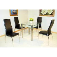 Jazo Square Glass Dining Table And 4 Black Dining Chairs