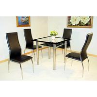 Jazo Clear and Black Glass Dining Table And 4 Dining Chairs