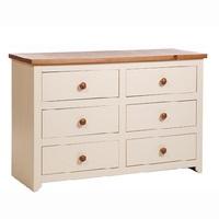 Jameson Wide Chest of Drawers In Cream And Oak With 6 Drawers