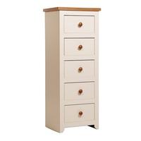 Jameson Tall Chest of Drawers In Cream And Oak With 5 Drawers