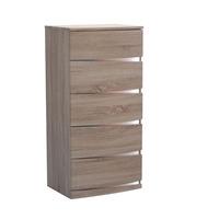 janet modern wooden effect oak finish 5 drawer chest