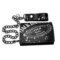 Jack Daniel\'s Painted Worn Leather Tri-Fold Wallet with Chain, Black BIO-LW209213JDS