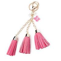 Japan And South Korea High-End Leather Fringed Keychain Camellia Hair Ball Car Key Ring Chain Hanging Bag
