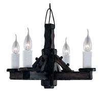 jacobean style 4 lamp rustic wood pendant with chain suspension