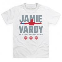 jamie vardy he scores when he wants kids t shirt