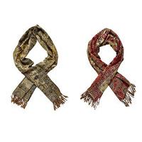 Jacquard Woven Paisley Shawls (2 - SAVE £10), Olive and Claret, Polyester/Lurex