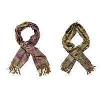 Jacquard Woven Paisley Shawls (2 - SAVE £10), Amethyst and Olive, Polyester/Lurex