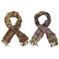 Jacquard Woven Paisley Shawls (2 - SAVE £10), Black and Amethyst, Polyester/Lurex