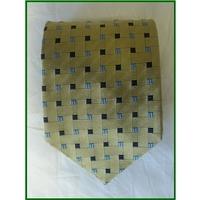 jaeger gold blue woven pattern silk tie