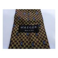 Jaeger Silk Tie Gold & Burgundy With Blue Diamond Design