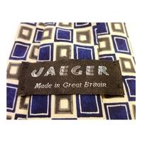 Jaeger Luxury ChequerboardBlue Grey Cream Silk Tie