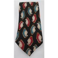 Jaeger black, red & green mix paisley style print silk tie