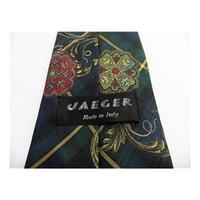 Jaeger Designer Silk Tie, Green Tartan With Beautiful Ornate Design