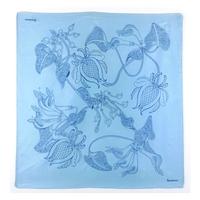 Jacqmar Vintage Tonal Blue Botanical Print Silk Scarf With Rolled Edges
