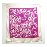 Jacqmar Vintage White And Mangenta Pink Floral Patterned Silk Scarf With Rolled Edges