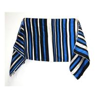 Jacqmar Vintage Sea Blue And Purl White Striped Silk Scarf With Rolled Edges