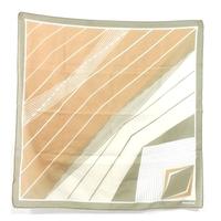 Jacqmar Vintage Biscotti Beige Off White And Misty Mountain Green Graphic Lightweight Silk Scarf