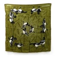 Jacqmar Vintage Moss Green Duck Silk Scarf With Rolled Edges