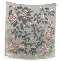 Jacqmar Vintage Misty Mountain Grey And Peach Floral Silk Scarf With Rolled Edges