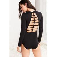 james cage back black mock neck bodysuit black