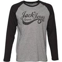JACK AND JONES Mens Mate Long Sleeve T-Shirt Light Grey Marl