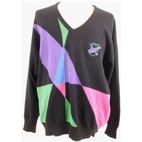 Jaeger Size L High Quality Soft and Luxurious Pure Lambswool Black Jumper With Multicoloured Pattern