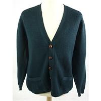 Jaeger [Size: Large, 44 Chest] Pine Green & Blue Casual/Stylish 100% Wool V Neck Long Sleeve Scottish Made Knitted Cardigan