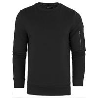 JacobB Crew Neck Sweatshirt with Zip Sleeve Pocket in Black