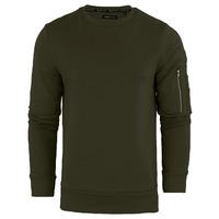 JacobB Crew Neck Sweatshirt with Zip Sleeve Pocket in Khaki