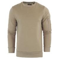 JacobB Crew Neck Sweatshirt with Zip Sleeve Pocket in Stone