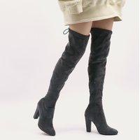 Janine Over the Knee Boots Faux Suede, Grey