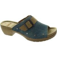 Jana 8-27302-26 women\'s Jeans blue canvas mid heel comfort mule styl women\'s Mules / Casual Shoes in blue