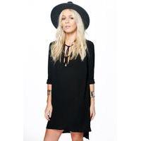 Jane Lace up Detail Woven Smock Dress - black