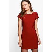 Jaquard Short Sleeve Bodycon Dress - red