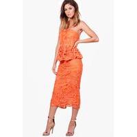 Jacinta Crochet Peplum Midi Dress - orange