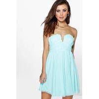 jane mesh ruched plunge skater dress mint