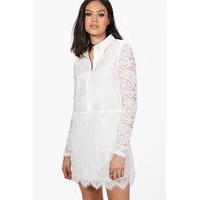 Jacinta Lace Panelled Shirt Dress - white