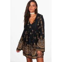 jane embellished wide sleeve dress black