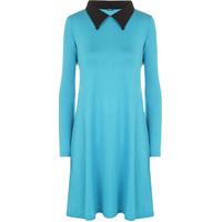 Janet Long Sleeve Collar Swing Dress - Turquoise
