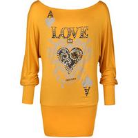 Janelle Love Print Batwing Top - Mustard