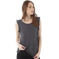 jacqueline de yong womens riley frill top dark grey melange