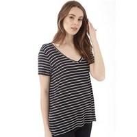 jacqueline de yong womens spirit stripe v neck t shirt black