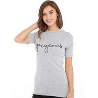 jacqueline de yong womens dominique print t shirt light grey melange