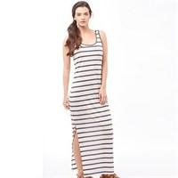 Jacqueline De Yong Womens Zada Stripe Long Dress Cloud Dancer 1