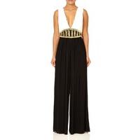 janelle black and ivory contrast wide leg jumpsuit with plunge neck